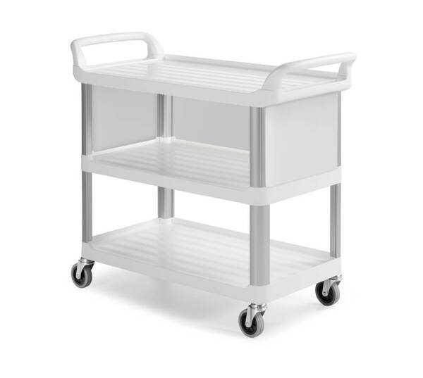 Тележка Shelf B3700 серого цвета из полипропилена с 3 полками с алюминиевыми стойками и колёсами диа